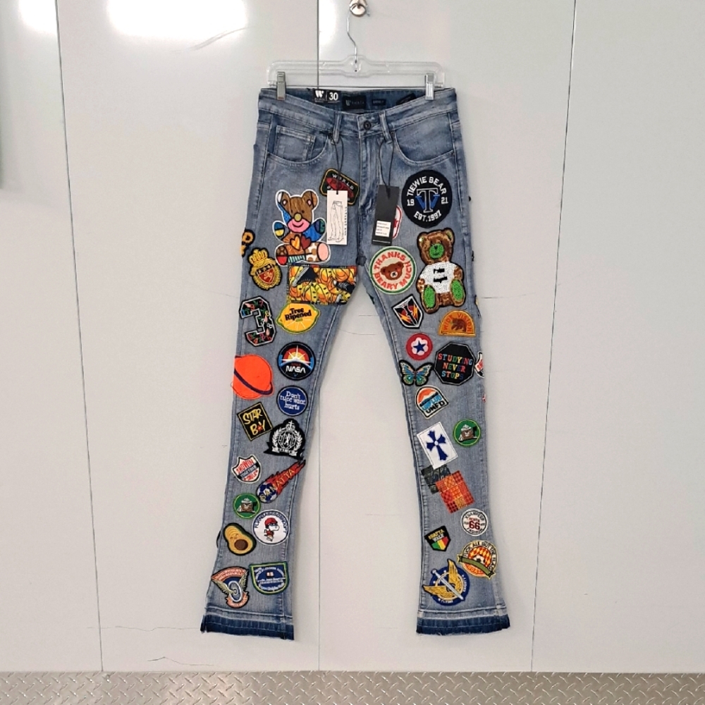 Mens Stacked Fit Patch Jeans